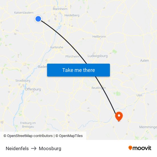 Neidenfels to Moosburg map