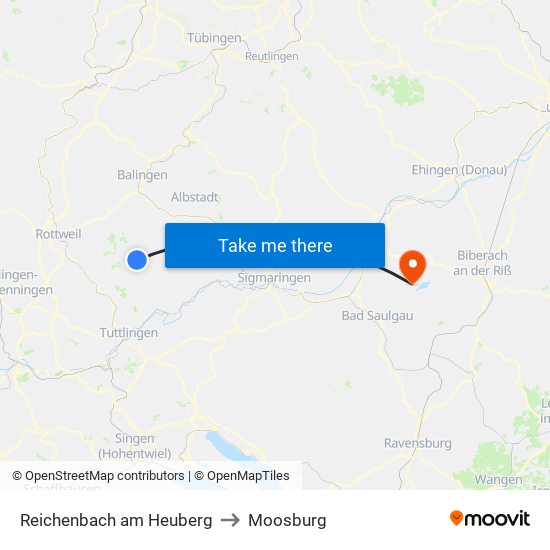 Reichenbach am Heuberg to Moosburg map