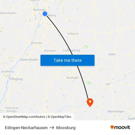 Edingen-Neckarhausen to Moosburg map