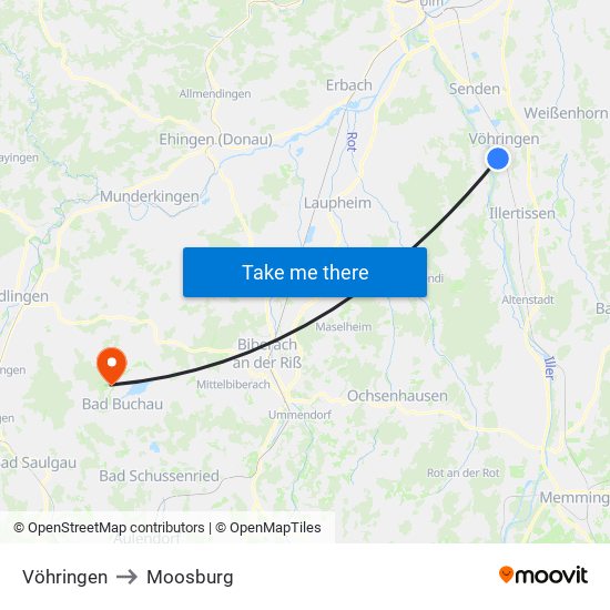 Vöhringen to Moosburg map