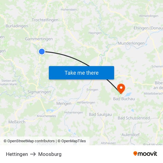 Hettingen to Moosburg map
