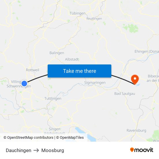 Dauchingen to Moosburg map