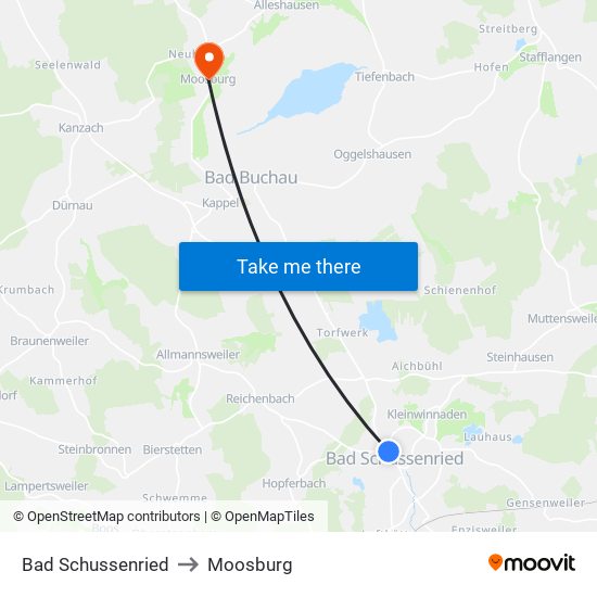 Bad Schussenried to Moosburg map