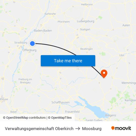 Verwaltungsgemeinschaft Oberkirch to Moosburg map