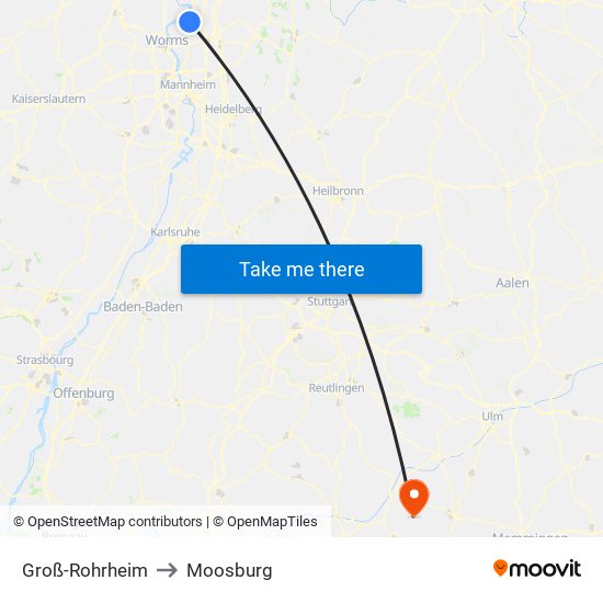 Groß-Rohrheim to Moosburg map