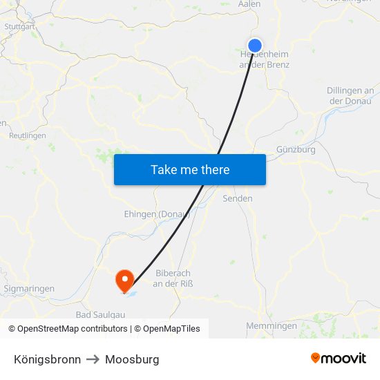 Königsbronn to Moosburg map