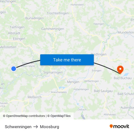 Schwenningen to Moosburg map