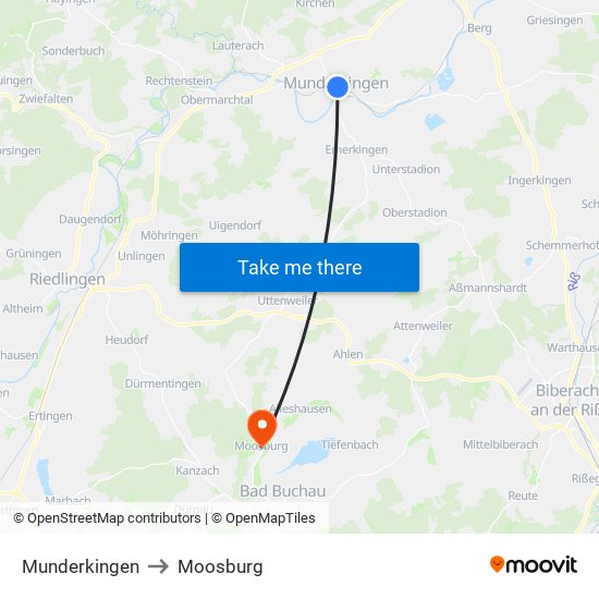 Munderkingen to Moosburg map