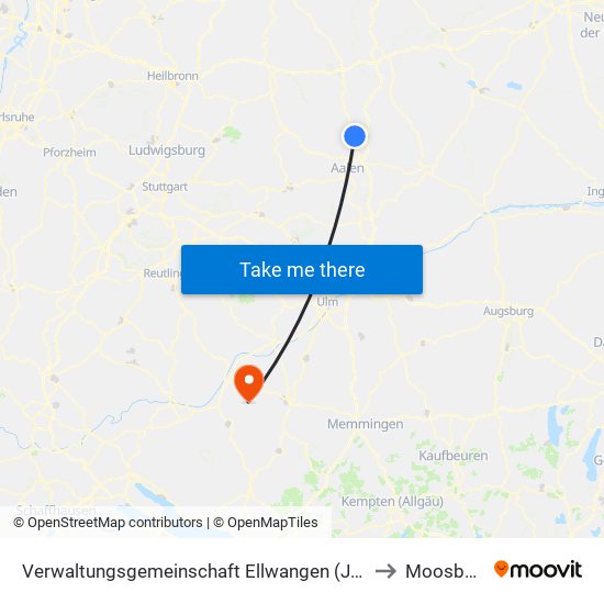 Verwaltungsgemeinschaft Ellwangen (Jagst) to Moosburg map