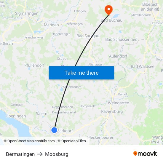 Bermatingen to Moosburg map