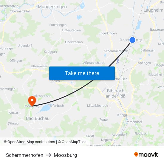 Schemmerhofen to Moosburg map