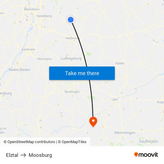 Elztal to Moosburg map