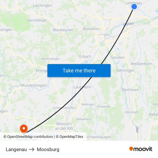 Langenau to Moosburg map