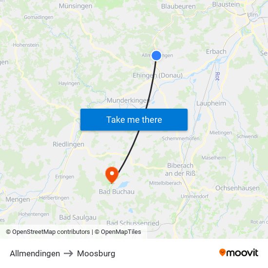 Allmendingen to Moosburg map