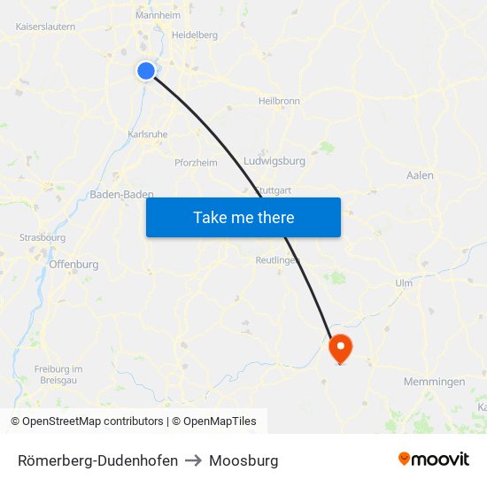 Römerberg-Dudenhofen to Moosburg map