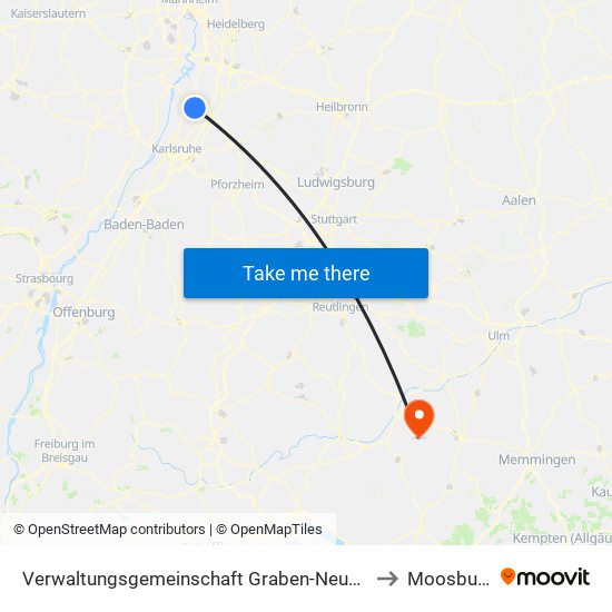 Verwaltungsgemeinschaft Graben-Neudorf to Moosburg map