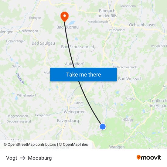 Vogt to Moosburg map