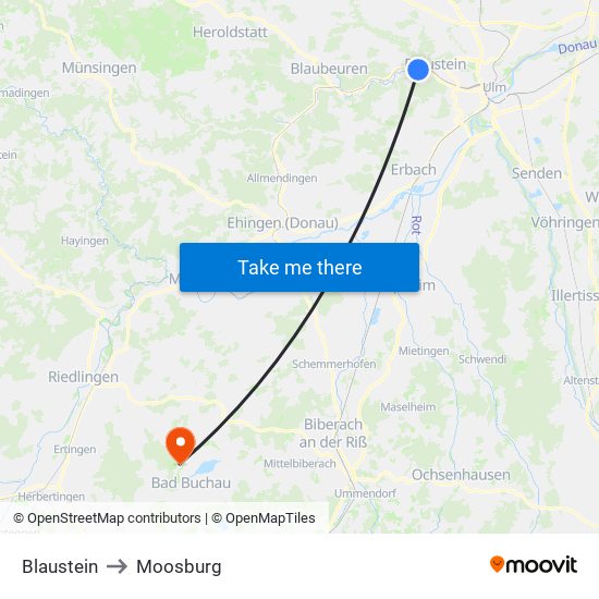 Blaustein to Moosburg map