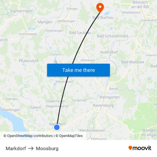 Markdorf to Moosburg map