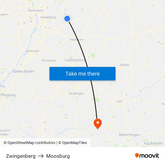 Zwingenberg to Moosburg map