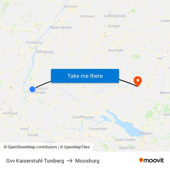 Gvv Kaiserstuhl-Tuniberg to Moosburg map