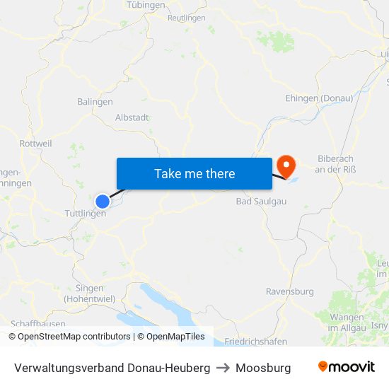 Verwaltungsverband Donau-Heuberg to Moosburg map