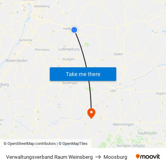 Verwaltungsverband Raum Weinsberg to Moosburg map