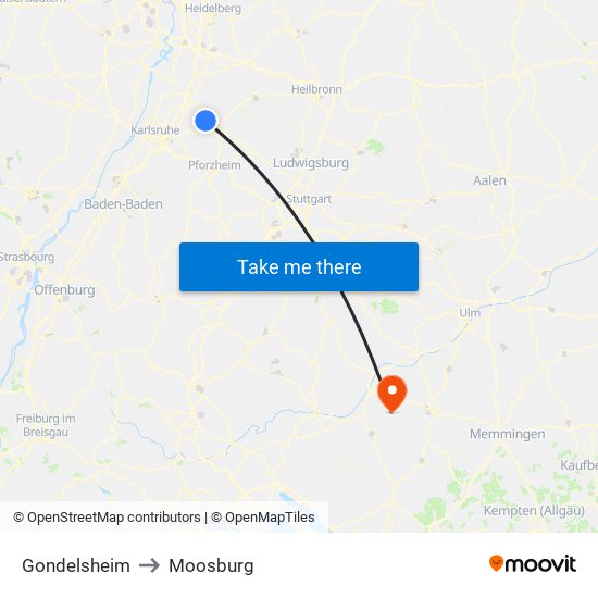 Gondelsheim to Moosburg map