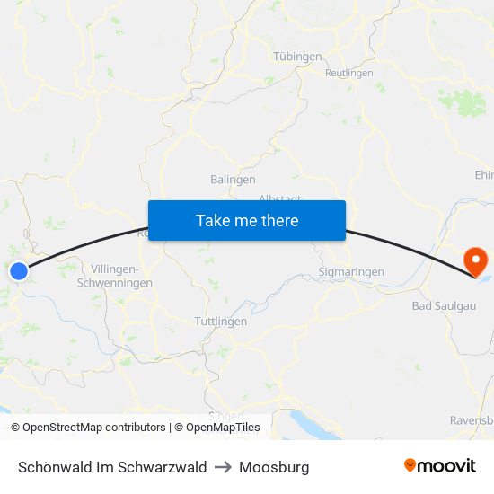 Schönwald Im Schwarzwald to Moosburg map