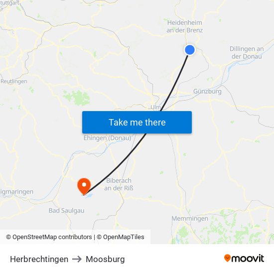 Herbrechtingen to Moosburg map