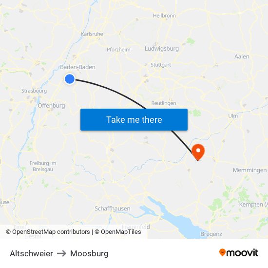 Altschweier to Moosburg map