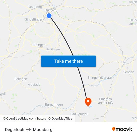 Degerloch to Moosburg map