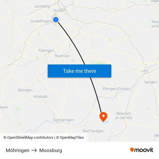 Möhringen to Moosburg map