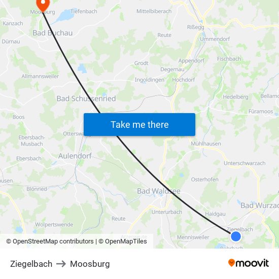Ziegelbach to Moosburg map