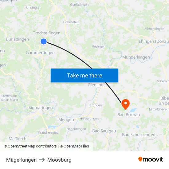 Mägerkingen to Moosburg map