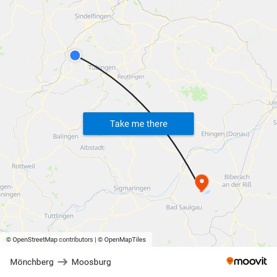 Mönchberg to Moosburg map