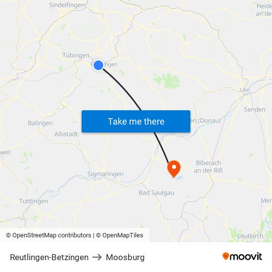 Reutlingen-Betzingen to Moosburg map