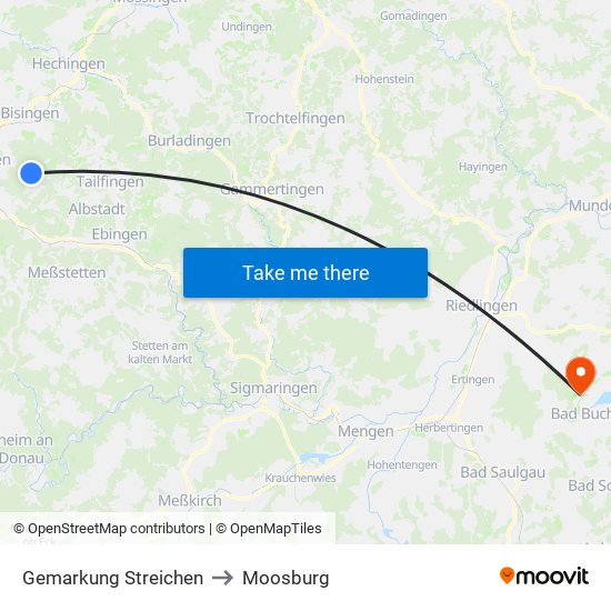 Gemarkung Streichen to Moosburg map