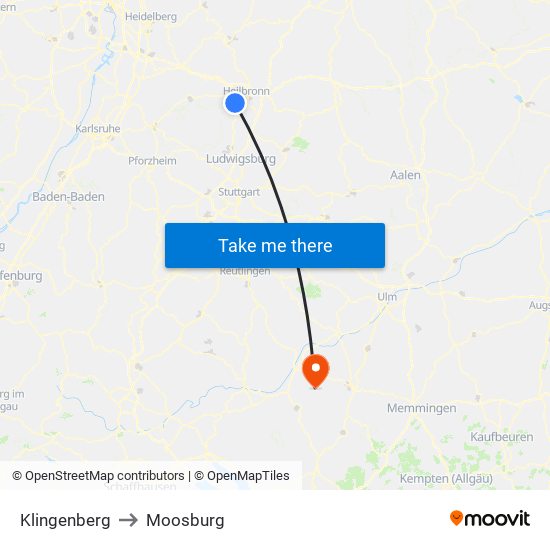 Klingenberg to Moosburg map