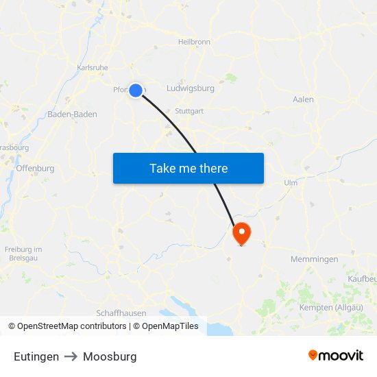 Eutingen to Moosburg map