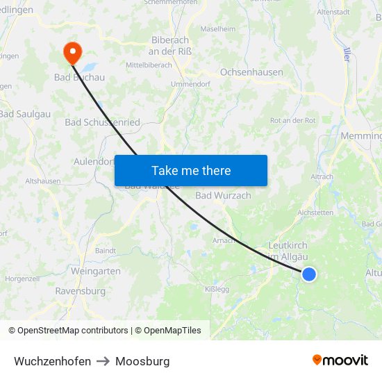 Wuchzenhofen to Moosburg map