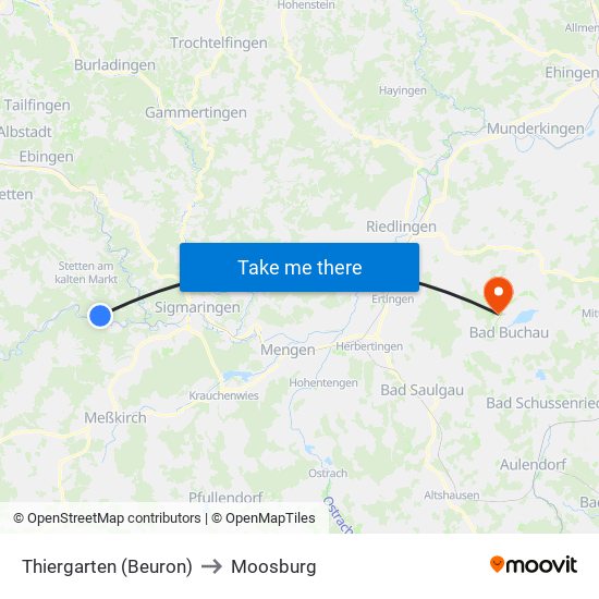 Thiergarten (Beuron) to Moosburg map