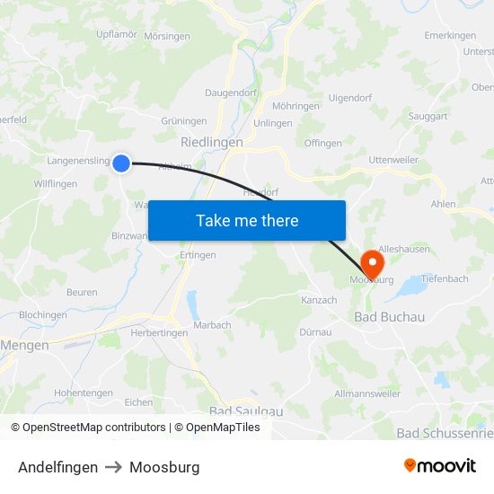 Andelfingen to Moosburg map