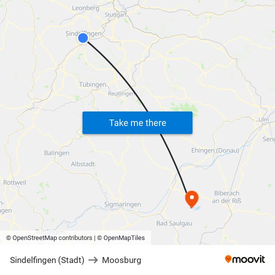 Sindelfingen (Stadt) to Moosburg map