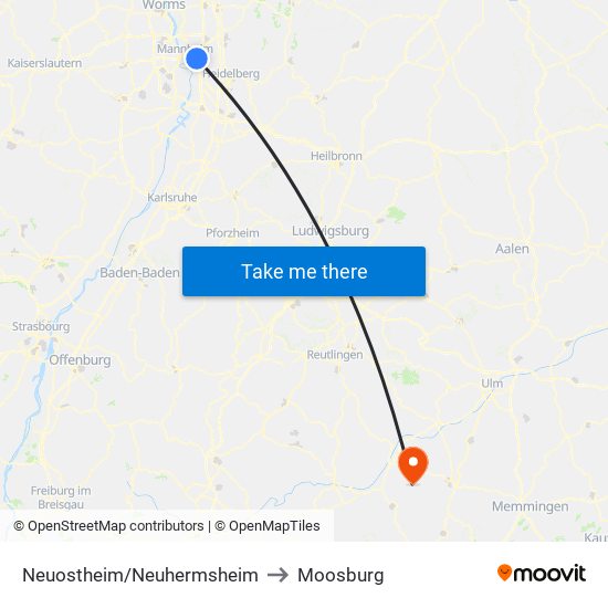 Neuostheim/Neuhermsheim to Moosburg map