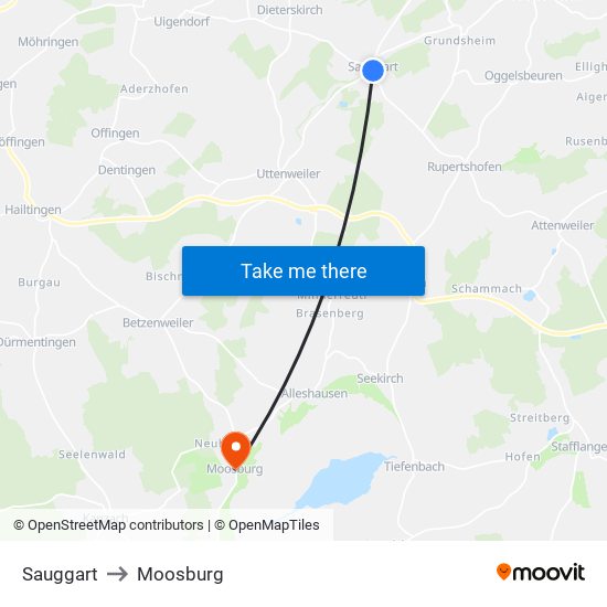 Sauggart to Moosburg map