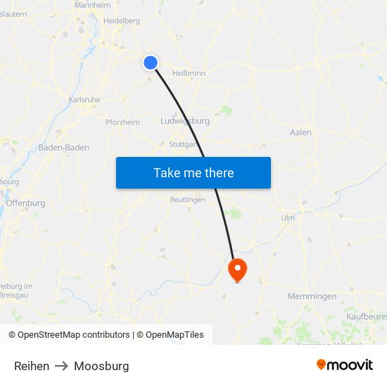 Reihen to Moosburg map
