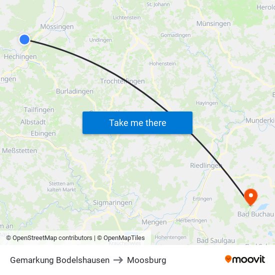 Gemarkung Bodelshausen to Moosburg map