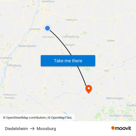 Diedelsheim to Moosburg map