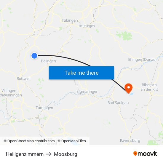 Heiligenzimmern to Moosburg map